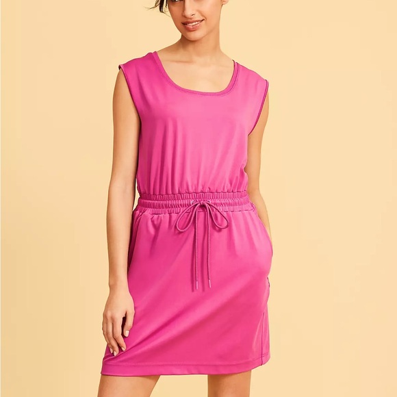 NWT LOFT Lou & Grey Luvstretch Drawstring Pocket Dress Cosmic Hibiscus Size L - Picture 1 of 7